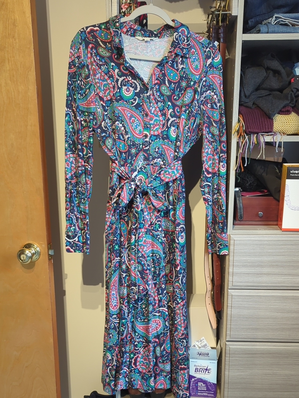 Boden Navy Paisley Long-Sleeve Shirt Dress
